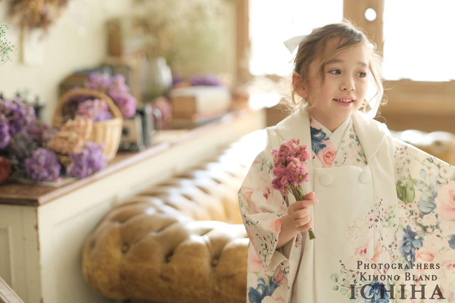 Children's Kimono, rose , off-white,3~5 years