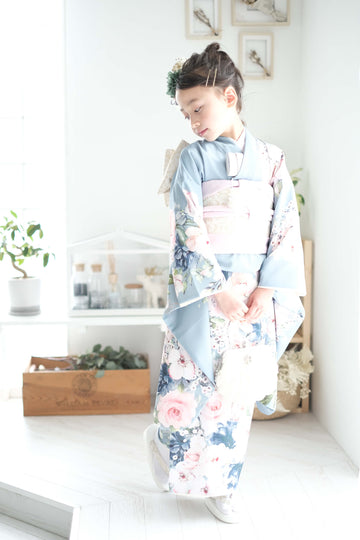 Children's Kimono, rose, smoky blue, 6-9 years