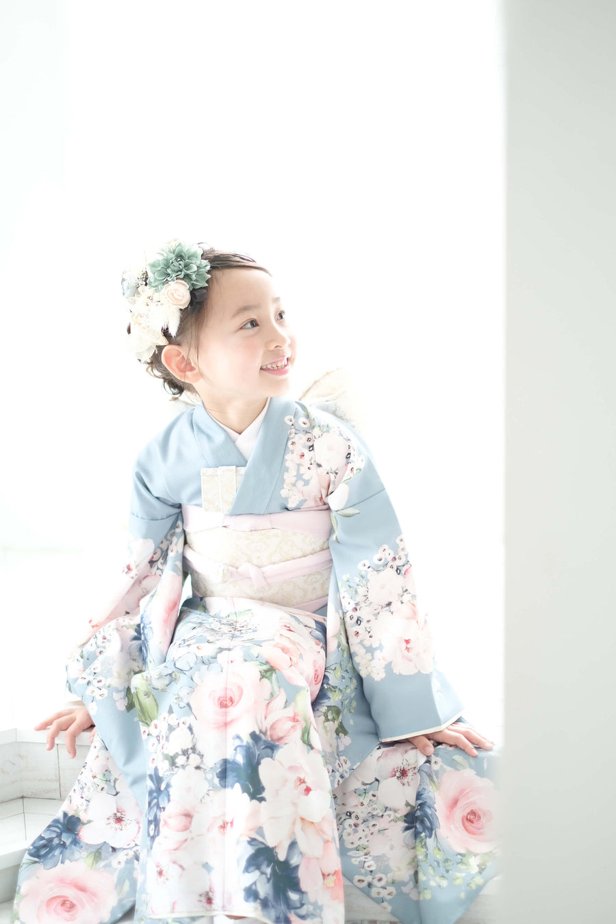 Children's Kimono, rose, smoky blue, 6-9 years