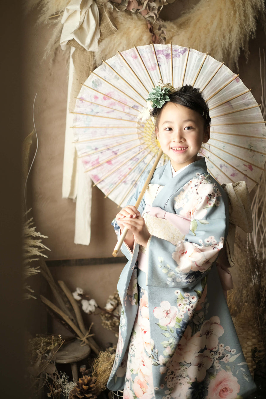 Children's Kimono, rose, smoky blue, 6-9 years